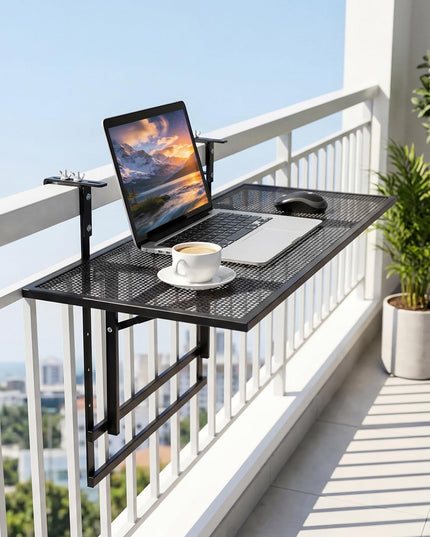 Table de bar pliante en métal Giantex 80 cm, avec hauteur réglable sur 5 positions, s'adaptant à différentes balustrades