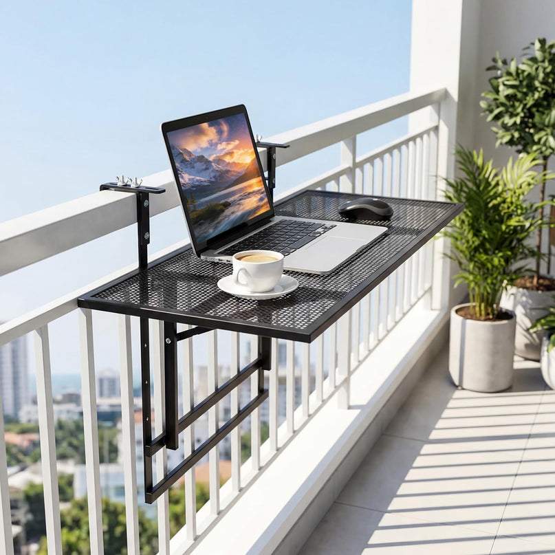 Table de bar pliante en métal Giantex 80 cm, avec hauteur réglable sur 5 positions, s'adaptant à différentes balustrades