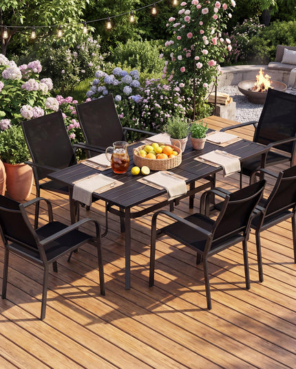 Giantex Rectangular Patio Dining Table for 6 with Adjustable Umbrella Hole for Porch