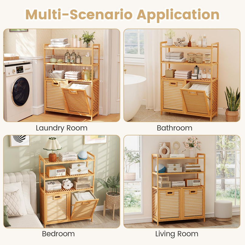 Giantex Double Tilt Out Laundry Hamper with 3-Tier Storage Shelf