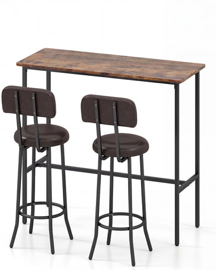 Giantex 3-Piece Bar Table and Chairs Set with Backrest & Footrest