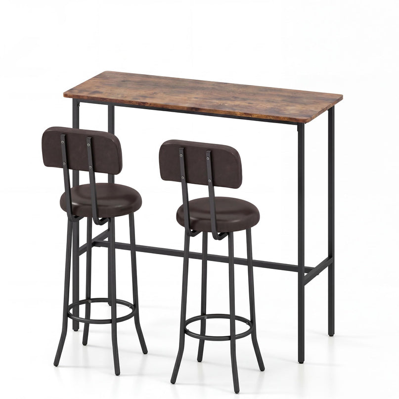 Giantex 3-Piece Bar Table and Chairs Set with Backrest & Footrest