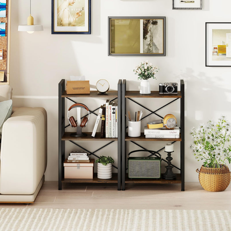 Giantex 3-Tier Narrow Freestanding Display Shelf with Metal Frame & Wooden Storage Racks(1/2)