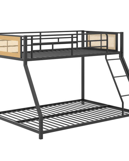 Giantex Twin Over Full Metal Bunk Bed Boho Rattan Floor Bunkbeds