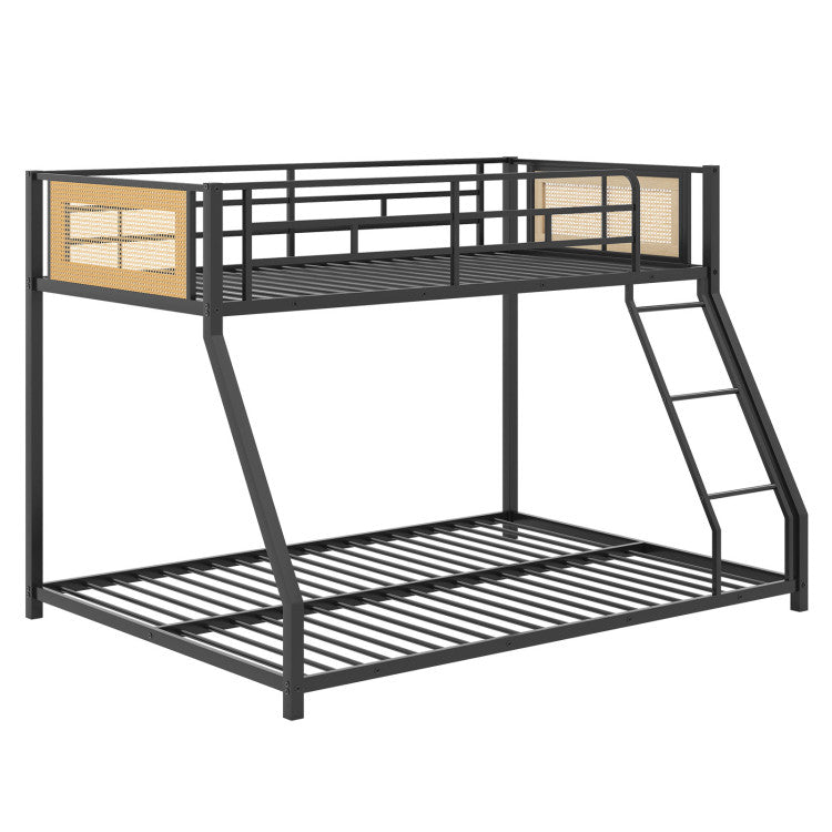 Giantex Twin Over Full Metal Bunk Bed Boho Rattan Floor Bunkbeds