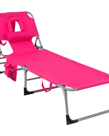 Giantex Tanning Chair Folding Beach Chair w/Face Arm Hole, Washable Pillow, Pocket