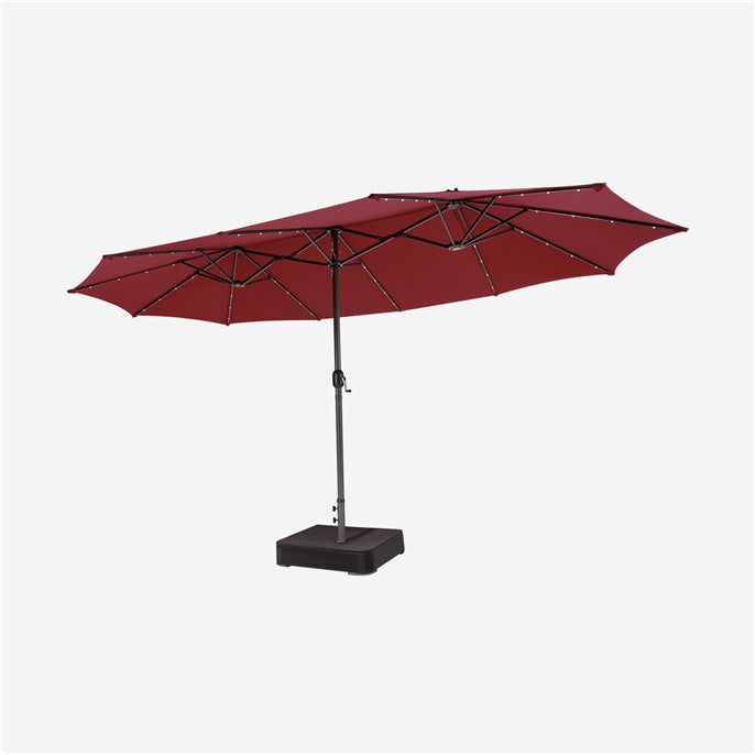15ft Large Outdoor Umbrella Double-Sided, 48 Solar Lights, Auto-Charging Solar Panel