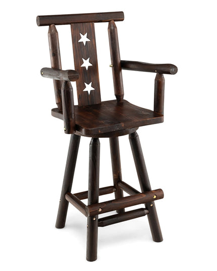 Brown Bar Stool, 29’’ Solid Fir Wood Bar Chair with Footrest, Decorative Star Backrest, Wide Armrest, Rustic Kitchen Stool