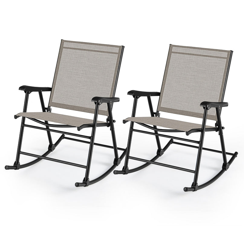 Giantex Folding Rocking Chairs Set of 2 - High Back Patio Rocking Chairs w/Armrests and Footrests, Breathable Back Rest