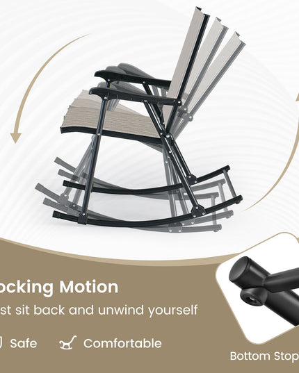 Giantex Folding Rocking Chairs Set of 2 - High Back Patio Rocking Chairs w/Armrests and Footrests, Breathable Back Rest