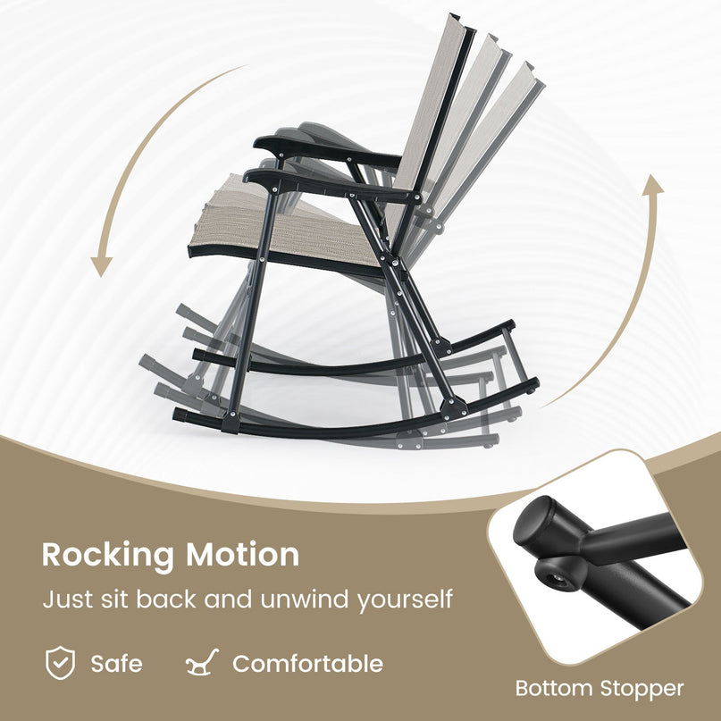 Giantex Folding Rocking Chairs Set of 2 - High Back Patio Rocking Chairs w/Armrests and Footrests, Breathable Back Rest