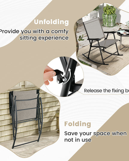 Giantex Folding Rocking Chairs Set of 2 - High Back Patio Rocking Chairs w/Armrests and Footrests, Breathable Back Rest