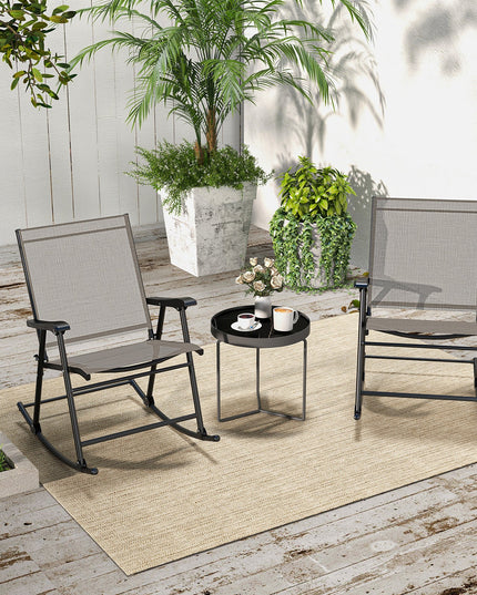 Giantex Folding Rocking Chairs Set of 2 - High Back Patio Rocking Chairs w/Armrests and Footrests, Breathable Back Rest