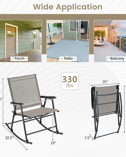 Giantex Folding Rocking Chairs Set of 2 - High Back Patio Rocking Chairs w/Armrests and Footrests, Breathable Back Rest
