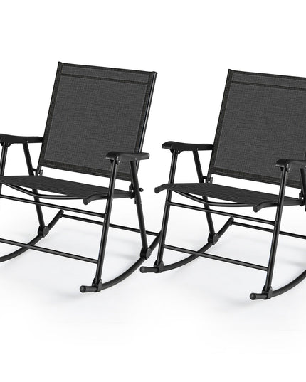 Giantex Folding Rocking Chairs Set of 2 - High Back Patio Rocking Chairs w/Armrests and Footrests, Breathable Back Rest