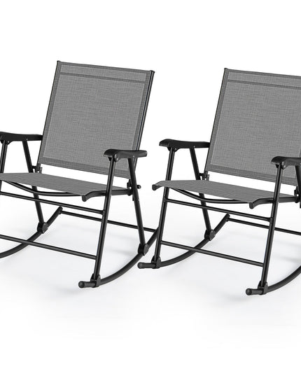 Giantex Folding Rocking Chairs Set of 2 - High Back Patio Rocking Chairs w/Armrests and Footrests, Breathable Back Rest
