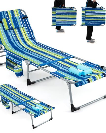 Giantex Folding Beach Tanning Chair - Outdoor Chaise Lounge Chair, 5-Position Adjustable Lounger with Face Hole