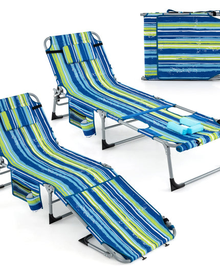 Giantex Folding Beach Tanning Chair - Outdoor Chaise Lounge Chair, 5-Position Adjustable Lounger with Face Hole