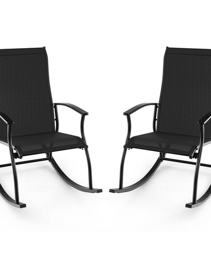 Giantex Outdoor Rocking Chair Set of 2 - Patio Rocking Chairs w/Breathable Backrest, Navy