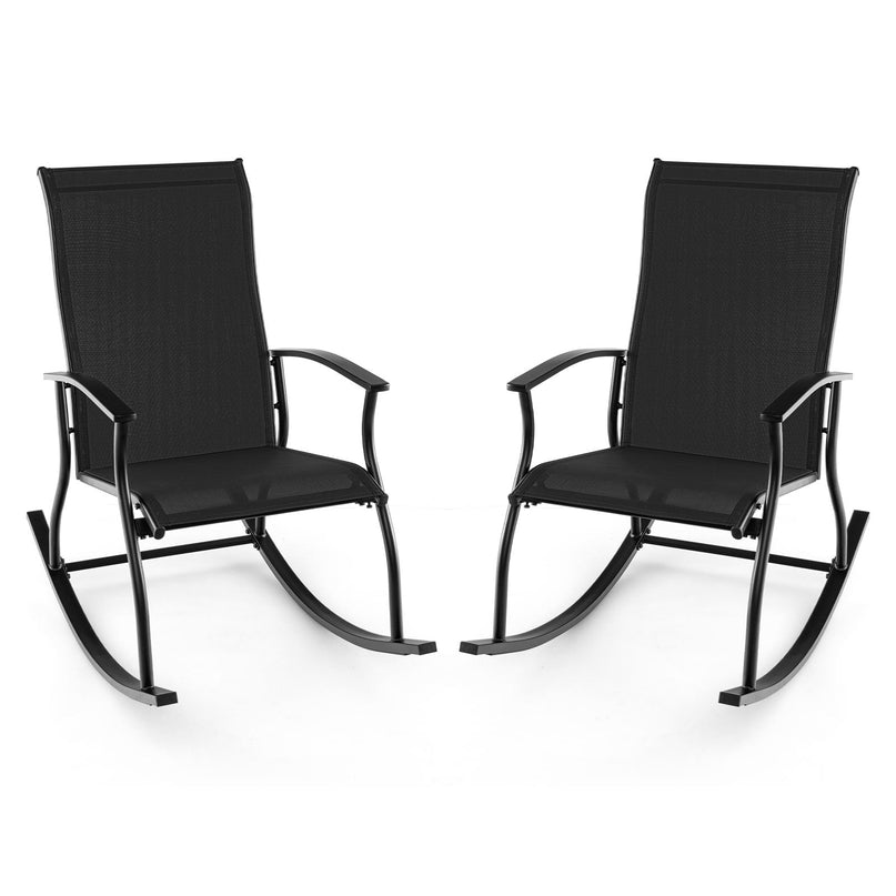 Giantex Outdoor Rocking Chair Set of 2 - Patio Rocking Chairs w/Breathable Backrest, Navy