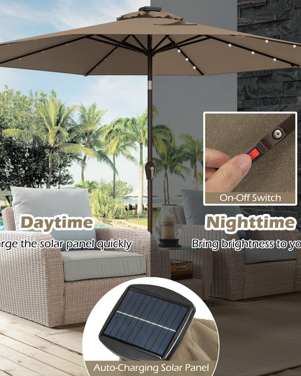 10ft Solar Patio Umbrella Outdoor with Lights Pool Indoor Outdoor Use