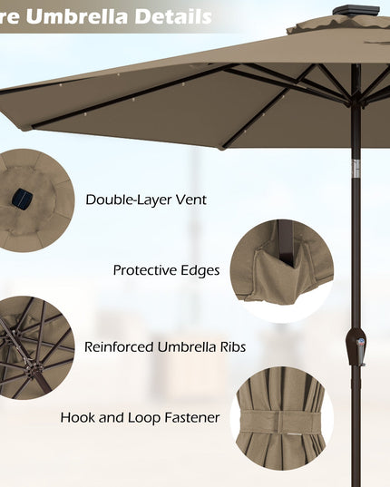 10ft Solar Patio Umbrella Outdoor with Lights Pool Indoor Outdoor Use