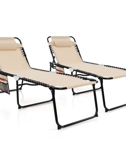 Folding Chaise Lounge Chair, Adjustable Beach Chair, Folding Patio Recliner