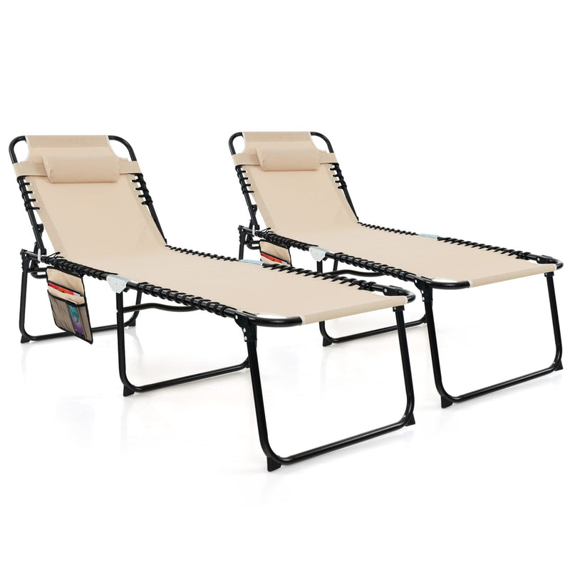 Folding Chaise Lounge Chair, Adjustable Beach Chair, Folding Patio Recliner