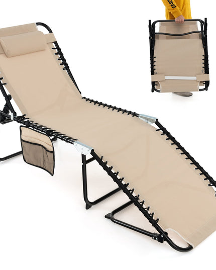 Folding Chaise Lounge Chair, Adjustable Beach Chair, Folding Patio Recliner