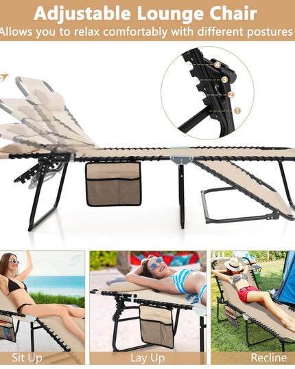 Folding Chaise Lounge Chair, Adjustable Beach Chair, Folding Patio Recliner