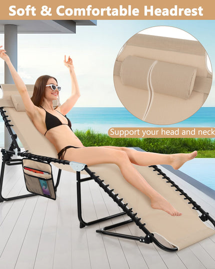 Folding Chaise Lounge Chair, Adjustable Beach Chair, Folding Patio Recliner