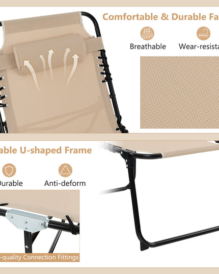Folding Chaise Lounge Chair, Adjustable Beach Chair, Folding Patio Recliner
