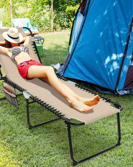 Folding Chaise Lounge Chair, Adjustable Beach Chair, Folding Patio Recliner