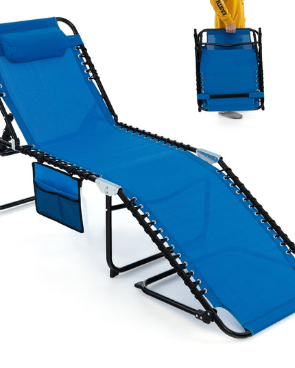 Folding Chaise Lounge Chair, Adjustable Beach Chair, Folding Patio Recliner