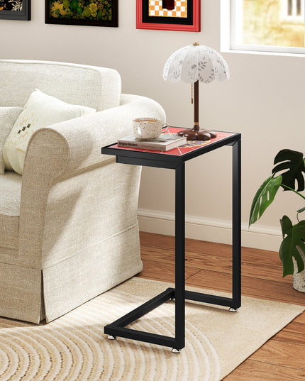 Giantex C-Shaped Outdoor Side Table - Patio End Table w/Ceramic Top & Metal Frame