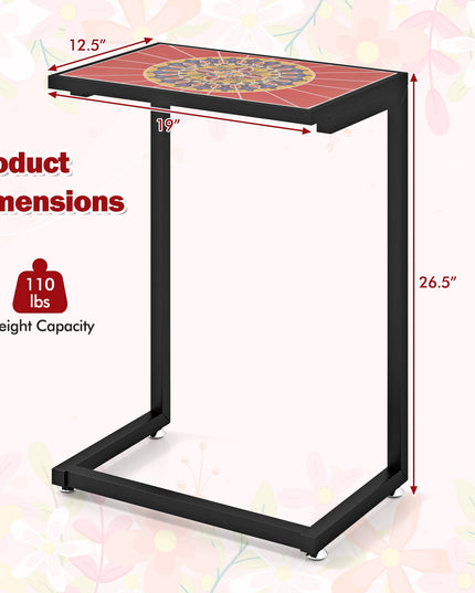 Giantex C-Shaped Outdoor Side Table - Patio End Table w/Ceramic Top & Metal Frame