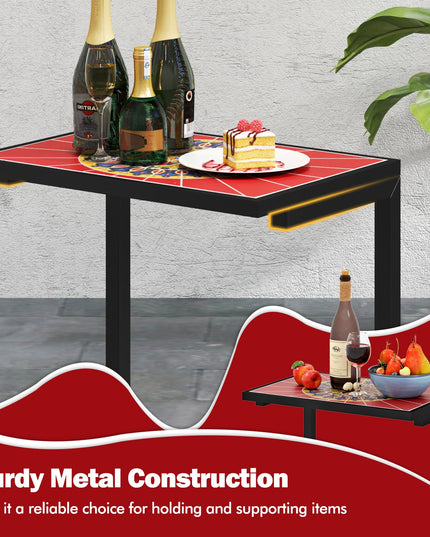Giantex C-Shaped Outdoor Side Table - Patio End Table w/Ceramic Top & Metal Frame
