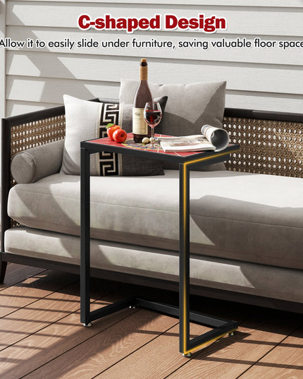 Giantex C-Shaped Outdoor Side Table - Patio End Table w/Ceramic Top & Metal Frame