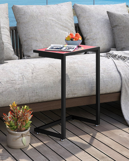 Giantex C-Shaped Outdoor Side Table - Patio End Table w/Ceramic Top & Metal Frame