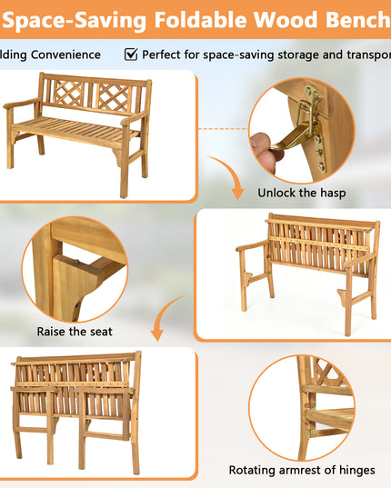 Banc de jardin pliant en bois d'acacia Giantex, 1,20 m (teck)