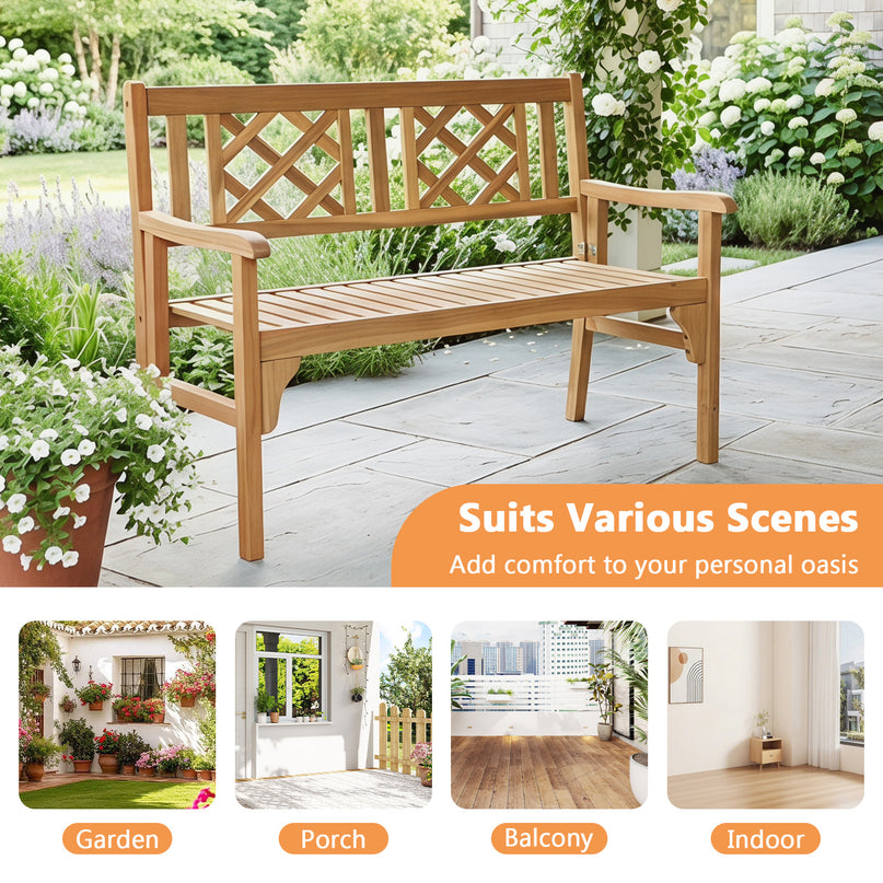 Giantex Patio Wooden Bench, 4 Ft Foldable Acacia Garden Bench (Teak)