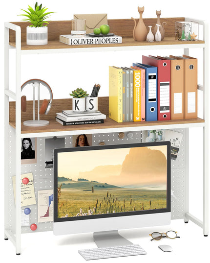 Giantex 2-Tier Desk Hutch Dorm with Pegboard for up to 32" Computer Monitor