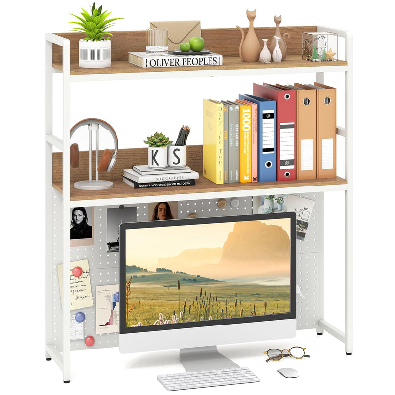 Giantex 2-Tier Desk Hutch Dorm with Pegboard for up to 32" Computer Monitor
