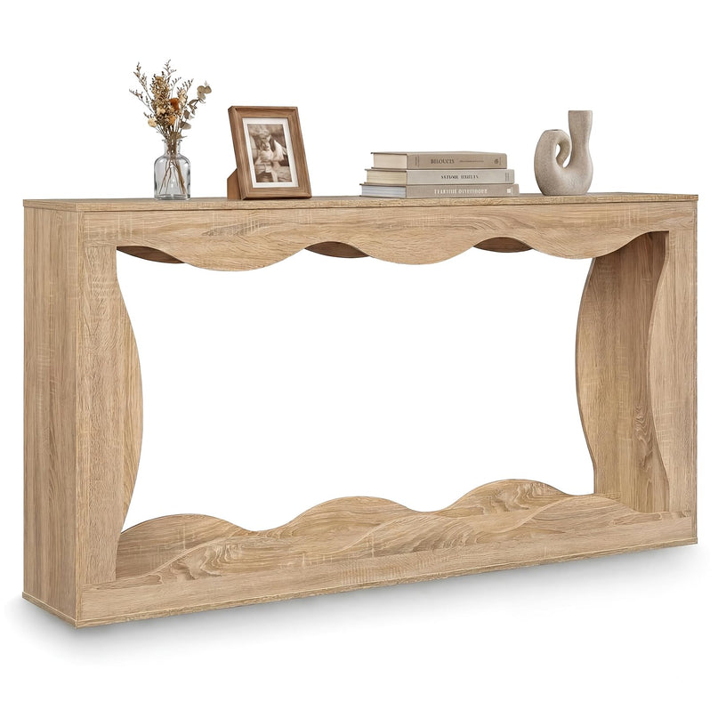 Giantex 63" Farmhouse Console Table 2-Tier Wavy Entryway Table with Built-in Storage Space
