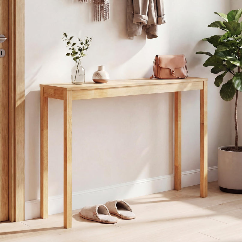 Giantex Wood Console Table 48" White Narrow Entryway Table with Solid Wood Legs