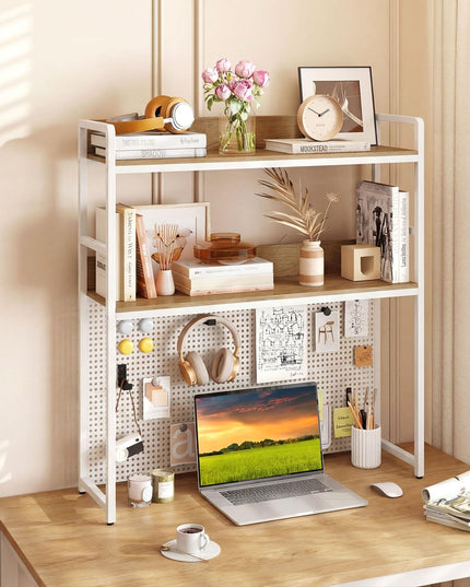 Giantex 2-Tier Desk Hutch Dorm with Pegboard for up to 32" Computer Monitor