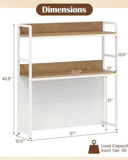 Giantex 2-Tier Desk Hutch Dorm with Pegboard for up to 32" Computer Monitor