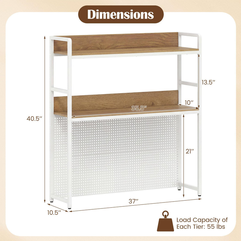 Giantex 2-Tier Desk Hutch Dorm with Pegboard for up to 32" Computer Monitor