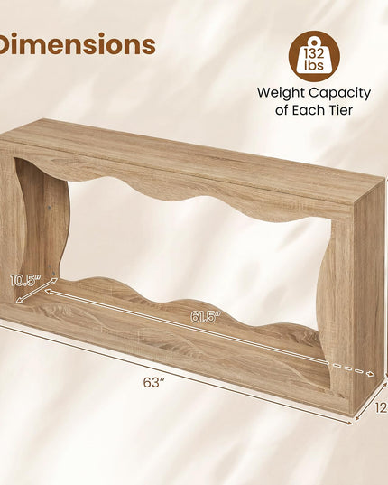 Giantex 63" Farmhouse Console Table 2-Tier Wavy Entryway Table with Built-in Storage Space