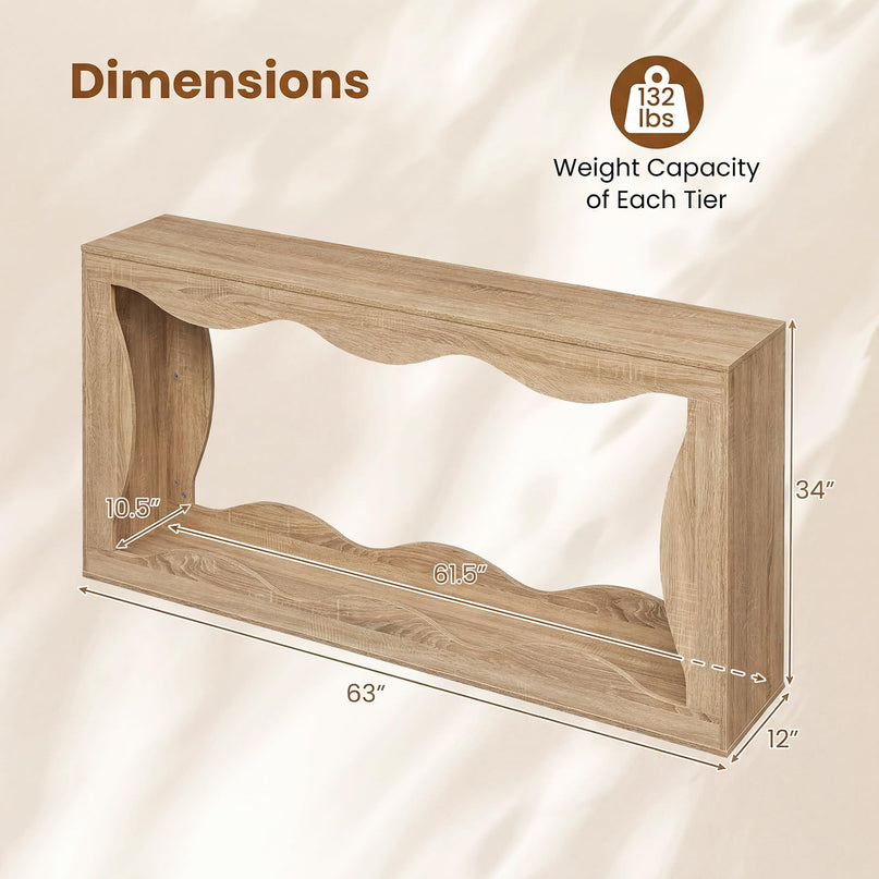 Giantex 63" Farmhouse Console Table 2-Tier Wavy Entryway Table with Built-in Storage Space